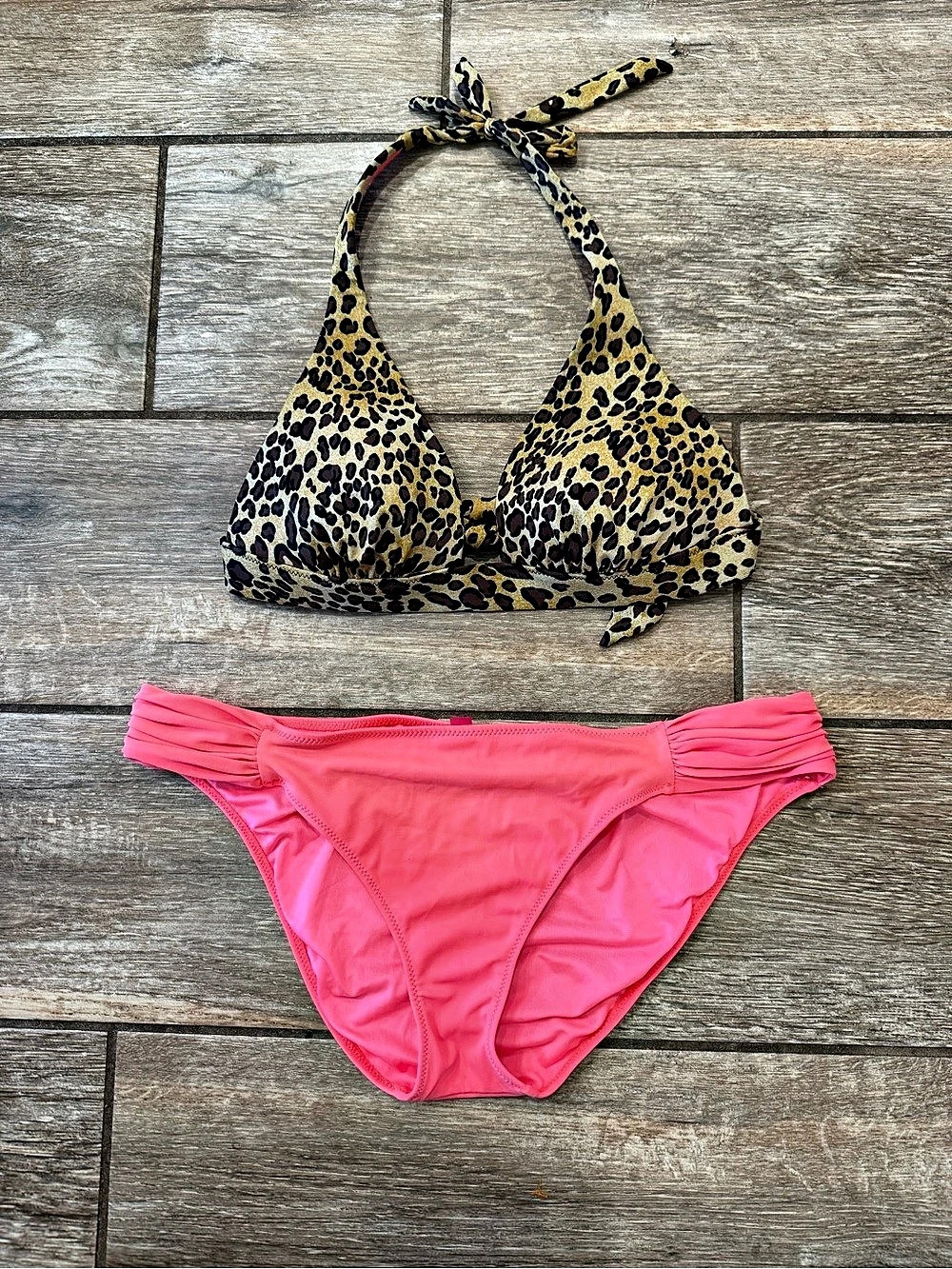 Animal Print Bikini Set in Pink & Brown size medium